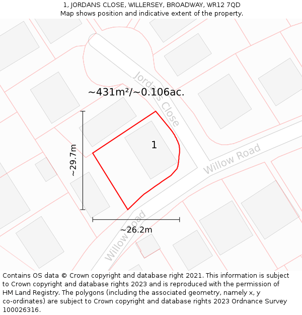 1, JORDANS CLOSE, WILLERSEY, BROADWAY, WR12 7QD: Plot and title map