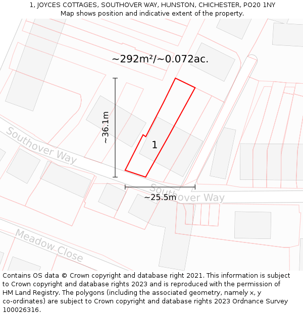 1, JOYCES COTTAGES, SOUTHOVER WAY, HUNSTON, CHICHESTER, PO20 1NY: Plot and title map