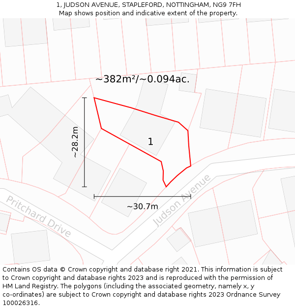 1, JUDSON AVENUE, STAPLEFORD, NOTTINGHAM, NG9 7FH: Plot and title map