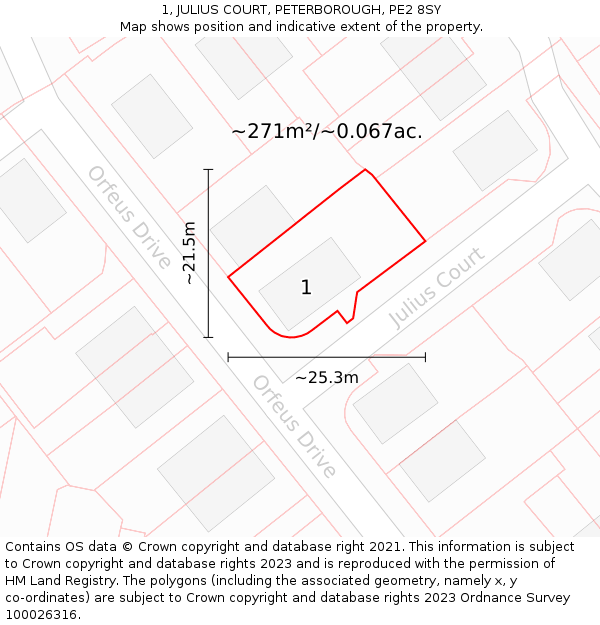 1, JULIUS COURT, PETERBOROUGH, PE2 8SY: Plot and title map