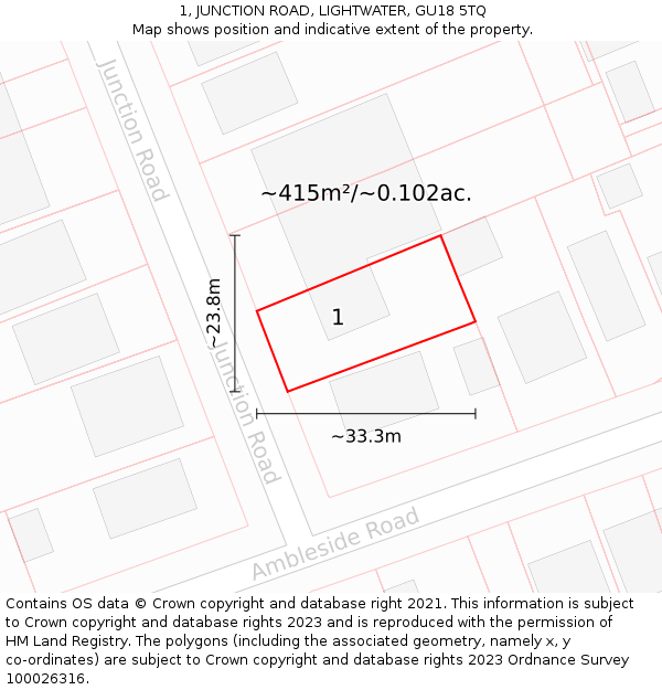 1, JUNCTION ROAD, LIGHTWATER, GU18 5TQ: Plot and title map