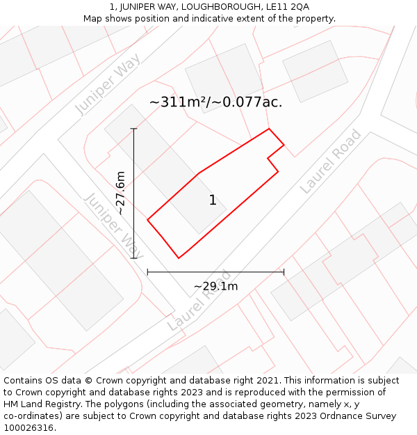 1, JUNIPER WAY, LOUGHBOROUGH, LE11 2QA: Plot and title map