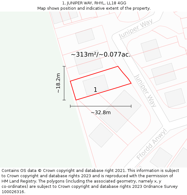 1, JUNIPER WAY, RHYL, LL18 4GG: Plot and title map