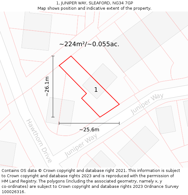 1, JUNIPER WAY, SLEAFORD, NG34 7GP: Plot and title map