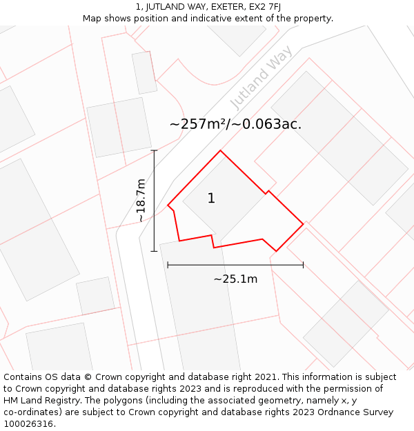 1, JUTLAND WAY, EXETER, EX2 7FJ: Plot and title map