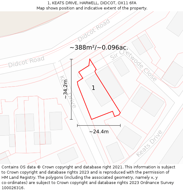 1, KEATS DRIVE, HARWELL, DIDCOT, OX11 6FA: Plot and title map