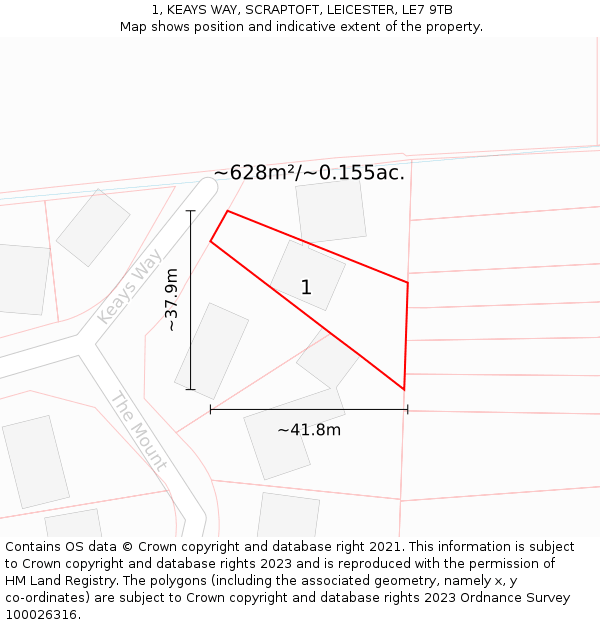 1, KEAYS WAY, SCRAPTOFT, LEICESTER, LE7 9TB: Plot and title map