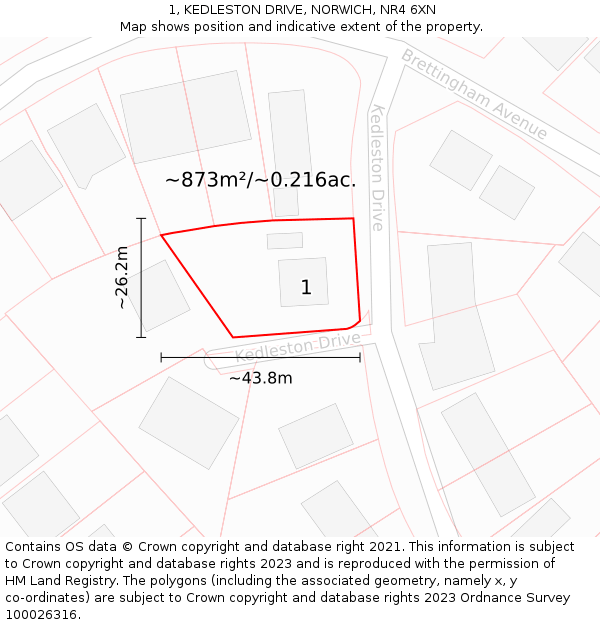 1, KEDLESTON DRIVE, NORWICH, NR4 6XN: Plot and title map