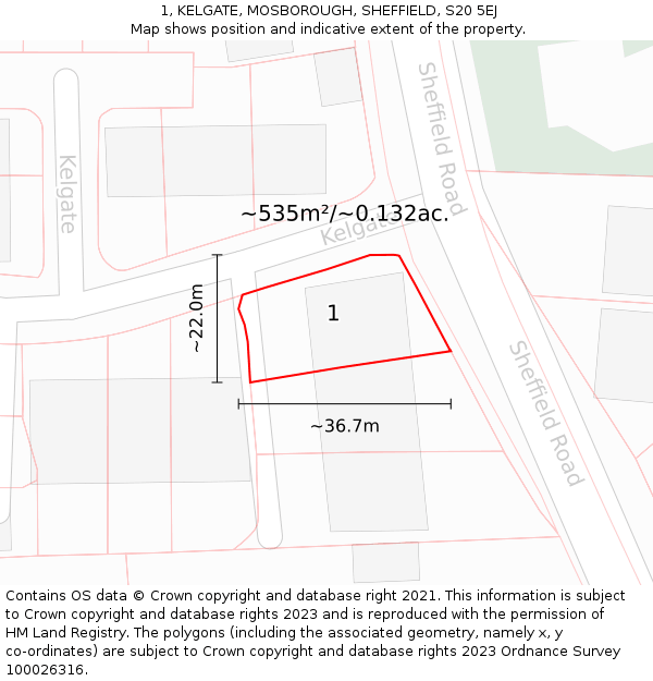 1, KELGATE, MOSBOROUGH, SHEFFIELD, S20 5EJ: Plot and title map