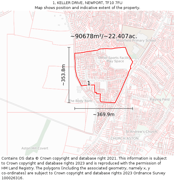 1, KELLER DRIVE, NEWPORT, TF10 7FU: Plot and title map