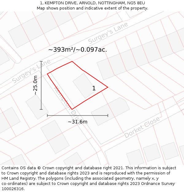 1, KEMPTON DRIVE, ARNOLD, NOTTINGHAM, NG5 8EU: Plot and title map