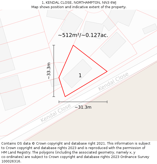 1, KENDAL CLOSE, NORTHAMPTON, NN3 6WJ: Plot and title map