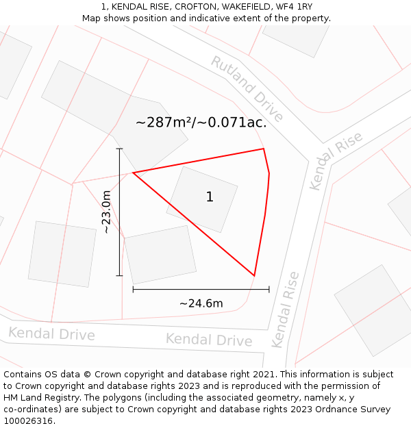 1, KENDAL RISE, CROFTON, WAKEFIELD, WF4 1RY: Plot and title map