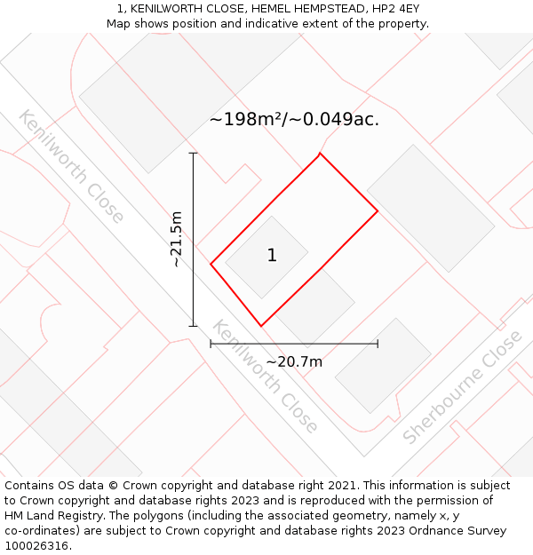 1, KENILWORTH CLOSE, HEMEL HEMPSTEAD, HP2 4EY: Plot and title map