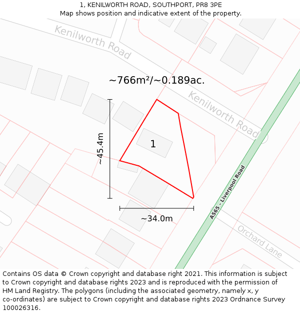 1, KENILWORTH ROAD, SOUTHPORT, PR8 3PE: Plot and title map