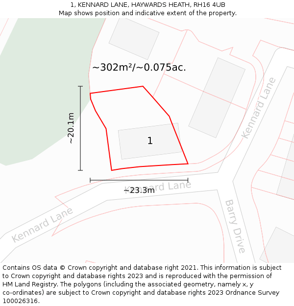 1, KENNARD LANE, HAYWARDS HEATH, RH16 4UB: Plot and title map