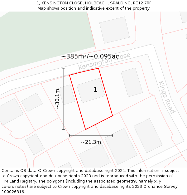 1, KENSINGTON CLOSE, HOLBEACH, SPALDING, PE12 7RF: Plot and title map