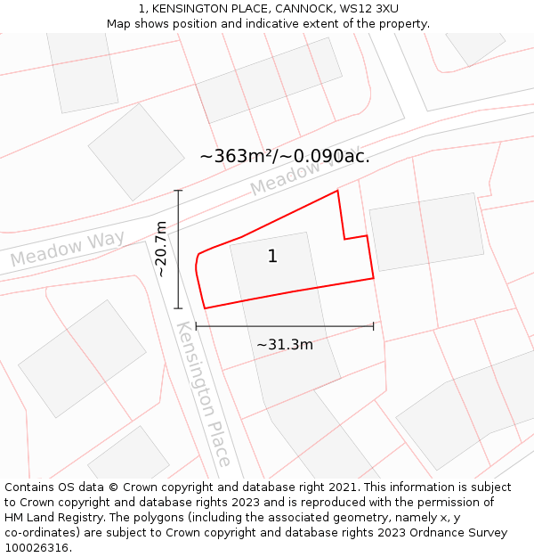 1, KENSINGTON PLACE, CANNOCK, WS12 3XU: Plot and title map