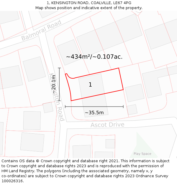 1, KENSINGTON ROAD, COALVILLE, LE67 4PG: Plot and title map
