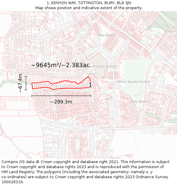 1, KENYON WAY, TOTTINGTON, BURY, BL8 3JN: Plot and title map