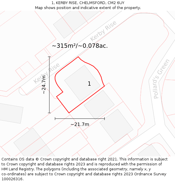 1, KERBY RISE, CHELMSFORD, CM2 6UY: Plot and title map