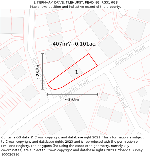 1, KERNHAM DRIVE, TILEHURST, READING, RG31 6GB: Plot and title map