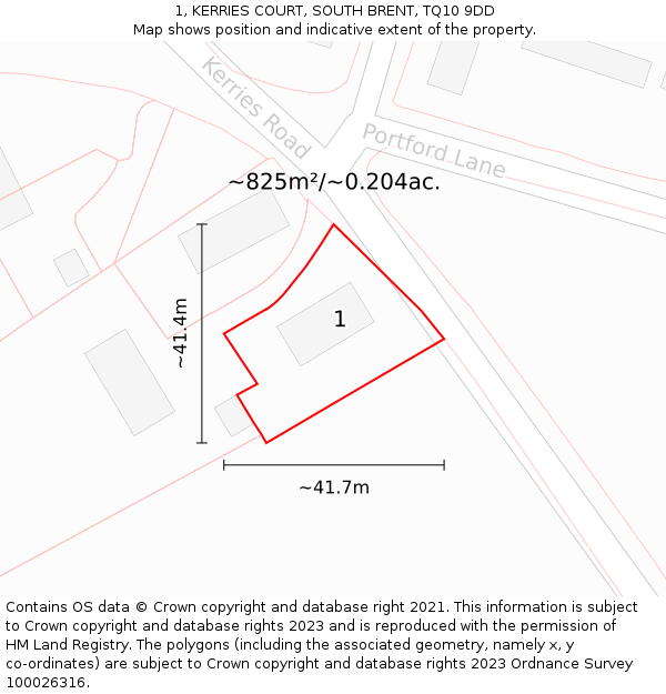 1, KERRIES COURT, SOUTH BRENT, TQ10 9DD: Plot and title map
