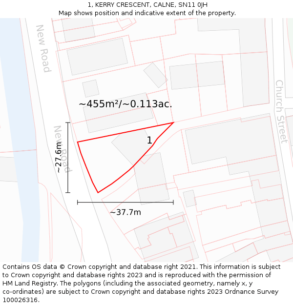 1, KERRY CRESCENT, CALNE, SN11 0JH: Plot and title map
