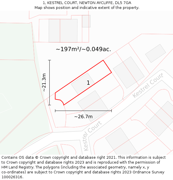 1, KESTREL COURT, NEWTON AYCLIFFE, DL5 7GA: Plot and title map