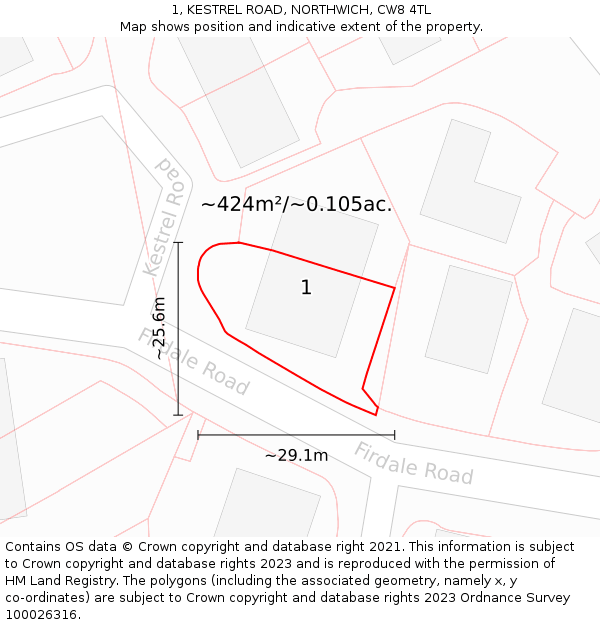 1, KESTREL ROAD, NORTHWICH, CW8 4TL: Plot and title map