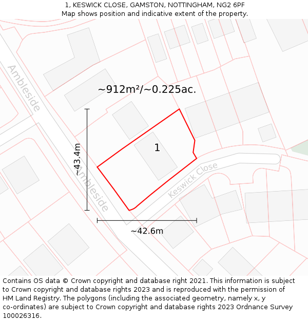 1, KESWICK CLOSE, GAMSTON, NOTTINGHAM, NG2 6PF: Plot and title map