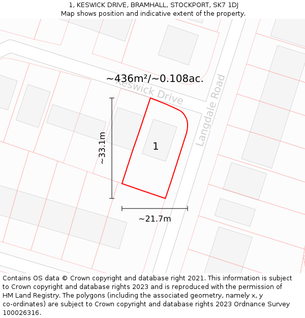 1, KESWICK DRIVE, BRAMHALL, STOCKPORT, SK7 1DJ: Plot and title map