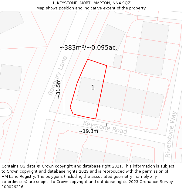 1, KEYSTONE, NORTHAMPTON, NN4 9QZ: Plot and title map