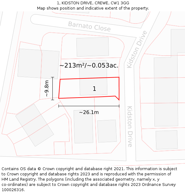 1, KIDSTON DRIVE, CREWE, CW1 3GG: Plot and title map