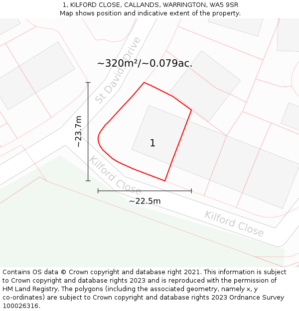 1, KILFORD CLOSE, CALLANDS, WARRINGTON, WA5 9SR: Plot and title map