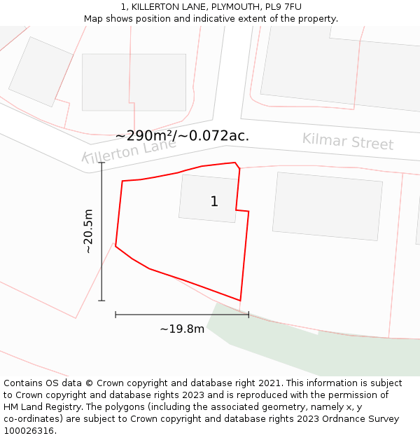 1, KILLERTON LANE, PLYMOUTH, PL9 7FU: Plot and title map