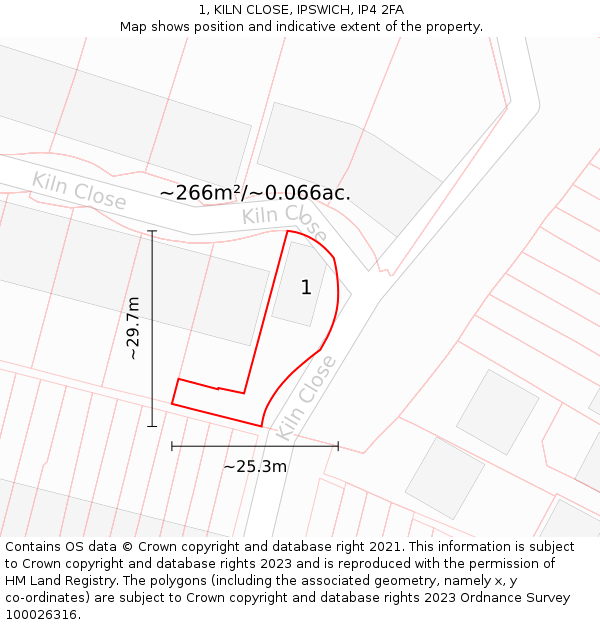 1, KILN CLOSE, IPSWICH, IP4 2FA: Plot and title map