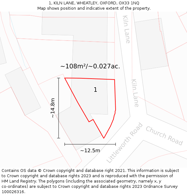 1, KILN LANE, WHEATLEY, OXFORD, OX33 1NQ: Plot and title map