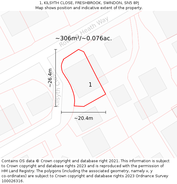 1, KILSYTH CLOSE, FRESHBROOK, SWINDON, SN5 8PJ: Plot and title map