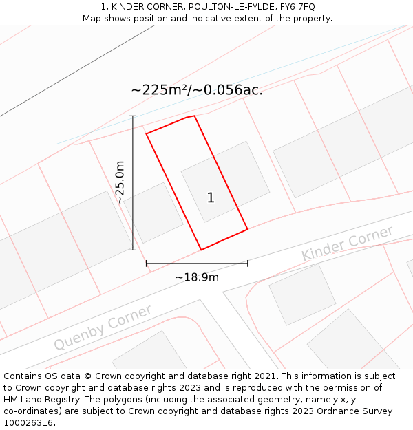 1, KINDER CORNER, POULTON-LE-FYLDE, FY6 7FQ: Plot and title map