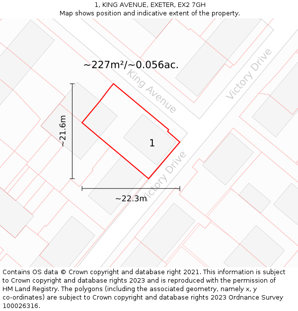 1, KING AVENUE, EXETER, EX2 7GH: Plot and title map