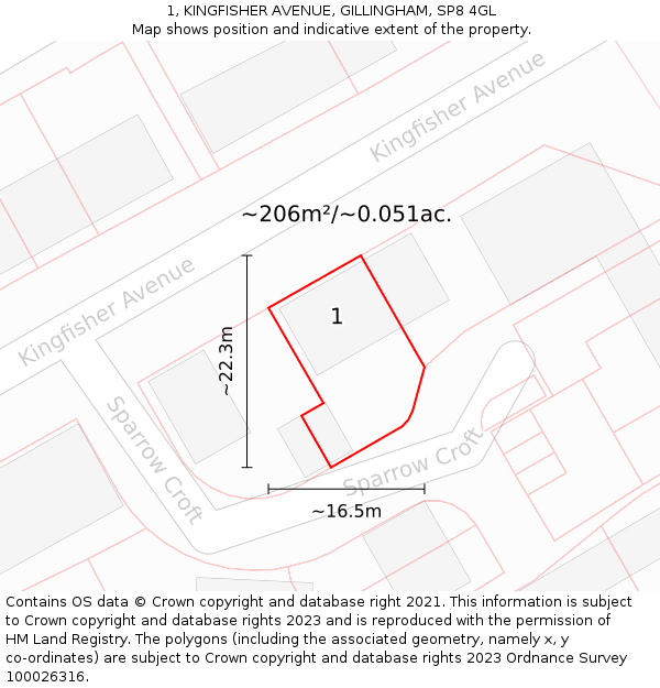 1, KINGFISHER AVENUE, GILLINGHAM, SP8 4GL: Plot and title map