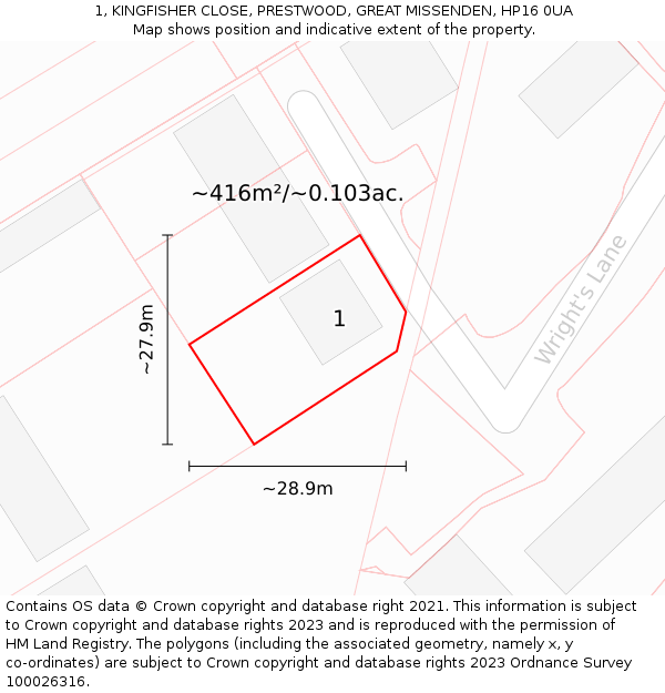 1, KINGFISHER CLOSE, PRESTWOOD, GREAT MISSENDEN, HP16 0UA: Plot and title map