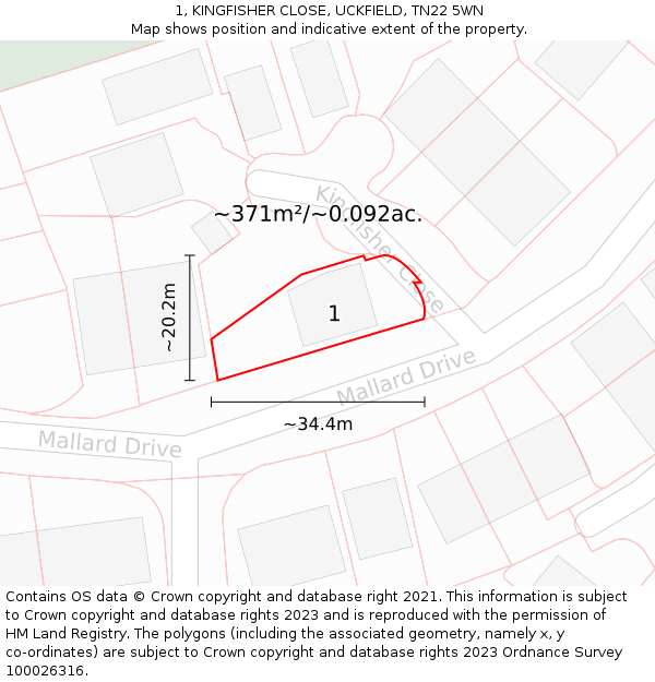 1, KINGFISHER CLOSE, UCKFIELD, TN22 5WN: Plot and title map