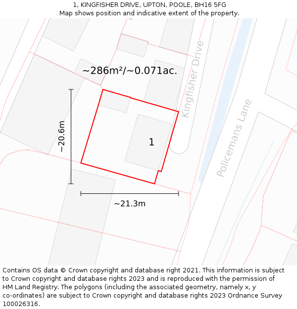 1, KINGFISHER DRIVE, UPTON, POOLE, BH16 5FG: Plot and title map