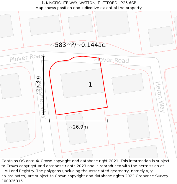 1, KINGFISHER WAY, WATTON, THETFORD, IP25 6SR: Plot and title map