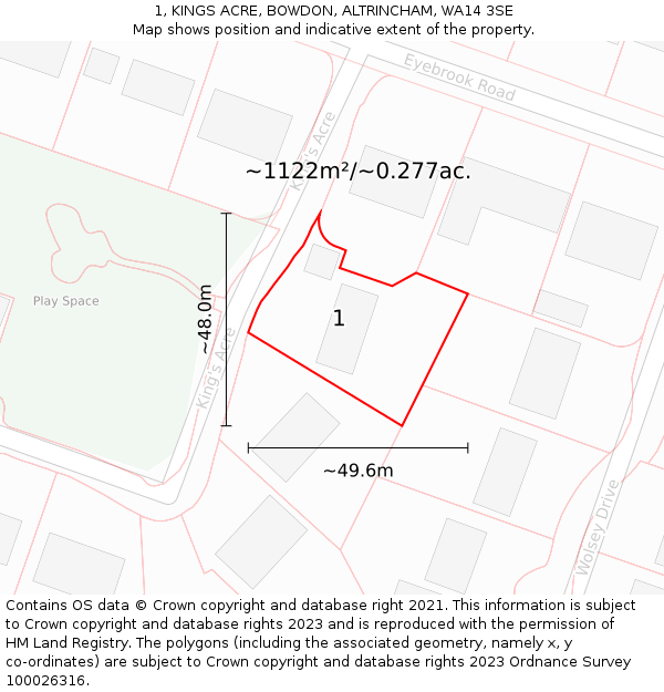 1, KINGS ACRE, BOWDON, ALTRINCHAM, WA14 3SE: Plot and title map