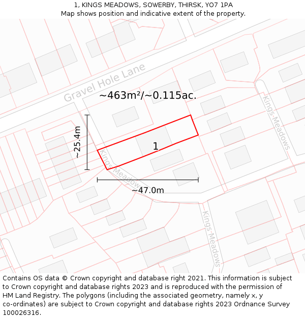 1, KINGS MEADOWS, SOWERBY, THIRSK, YO7 1PA: Plot and title map