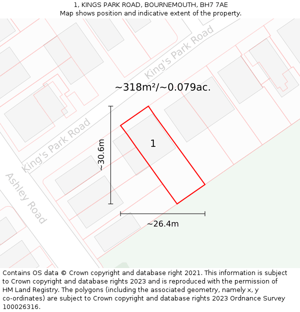 1, KINGS PARK ROAD, BOURNEMOUTH, BH7 7AE: Plot and title map