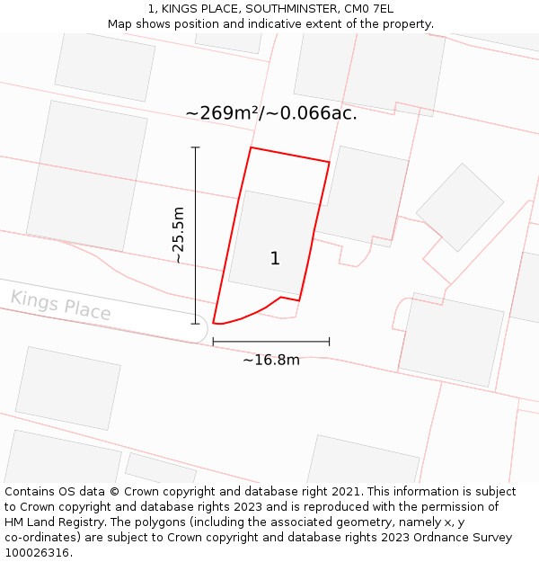 1, KINGS PLACE, SOUTHMINSTER, CM0 7EL: Plot and title map